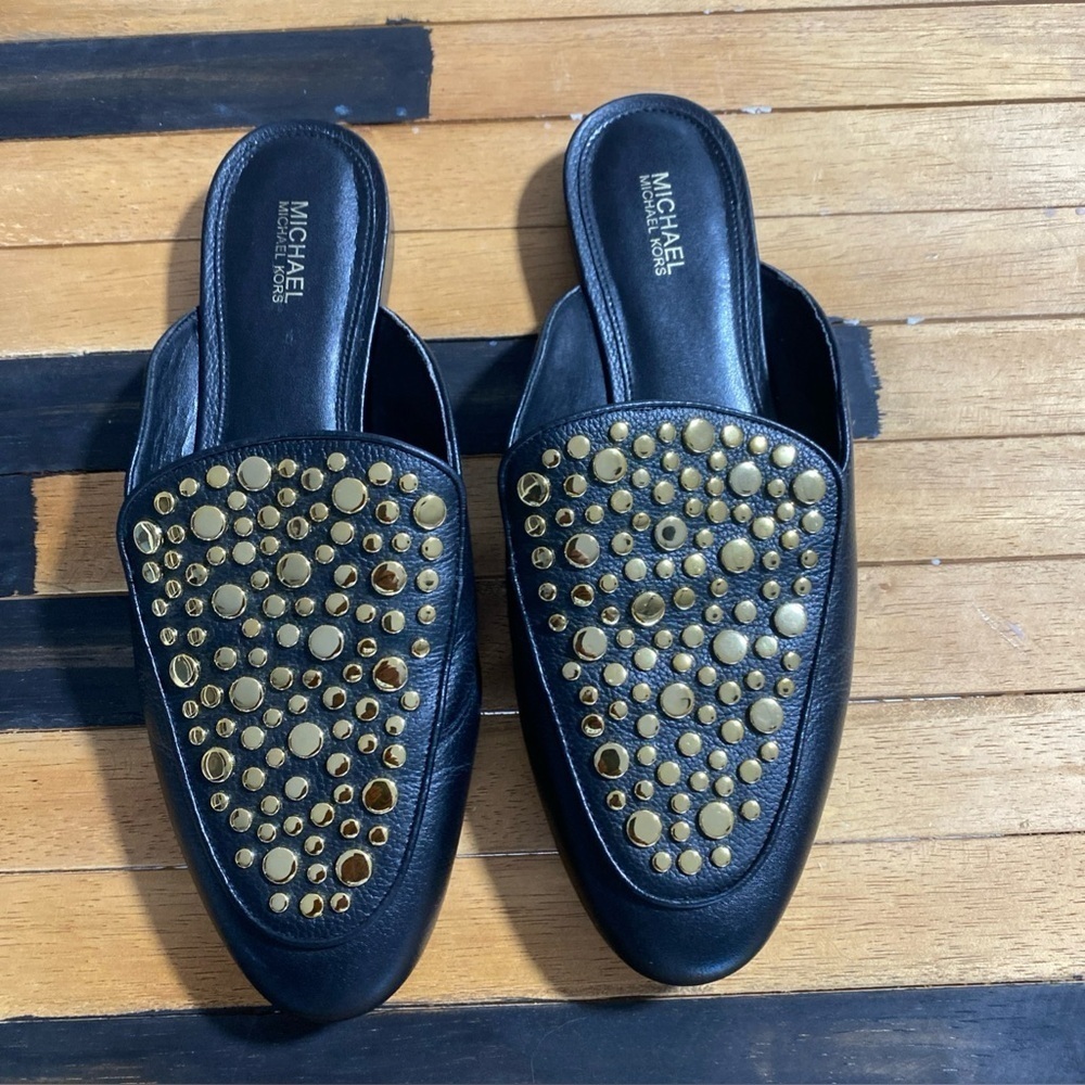 Michael Michael Kors Farrow Mule Black Studded Leather Slip On Womens 8.5M Q-7